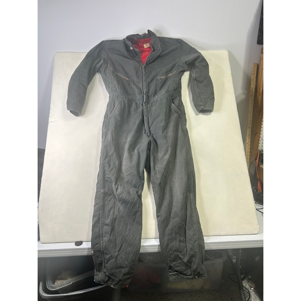 Vintage Big Ben Wrangler Insulated Coveralls Gray Quilted Lined‎ Distressed Work